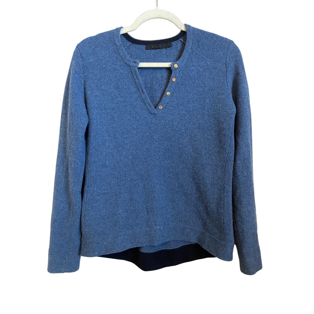 Raffi Blue Cashmere V Neck Henley Long‎ Sleeve Sweater Medium